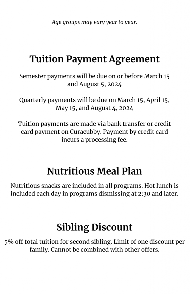 Tuition 20242025 Preschool of the Arts New York City